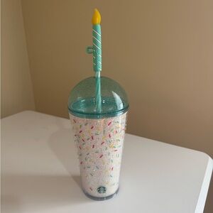Starbucks Birthday Glitter Confetti Tumbler with Candle Straw and Dome Lid NWT
